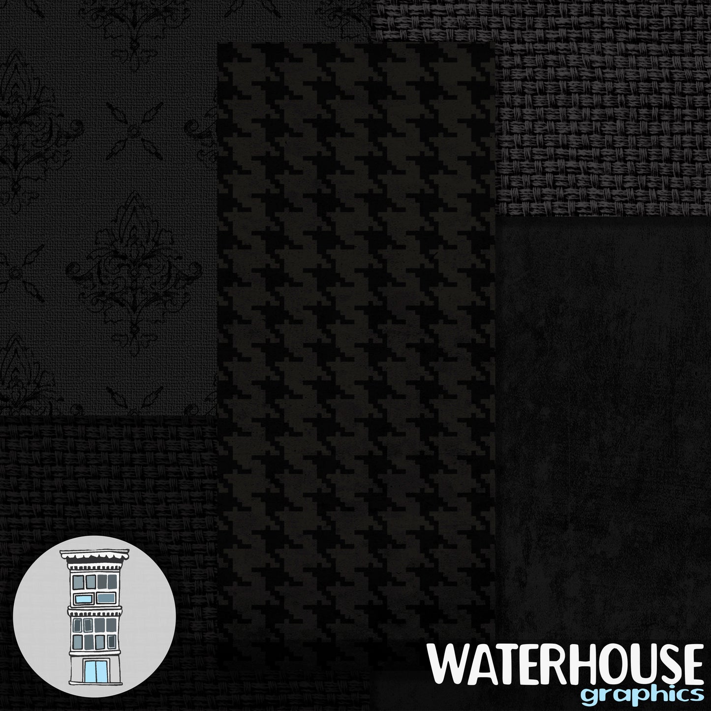 Black Digital Paper Pack INSTANT DOWNLOAD dark papers black gray textures & patterns burlap monks cloth herringbone houndstooth distressed
