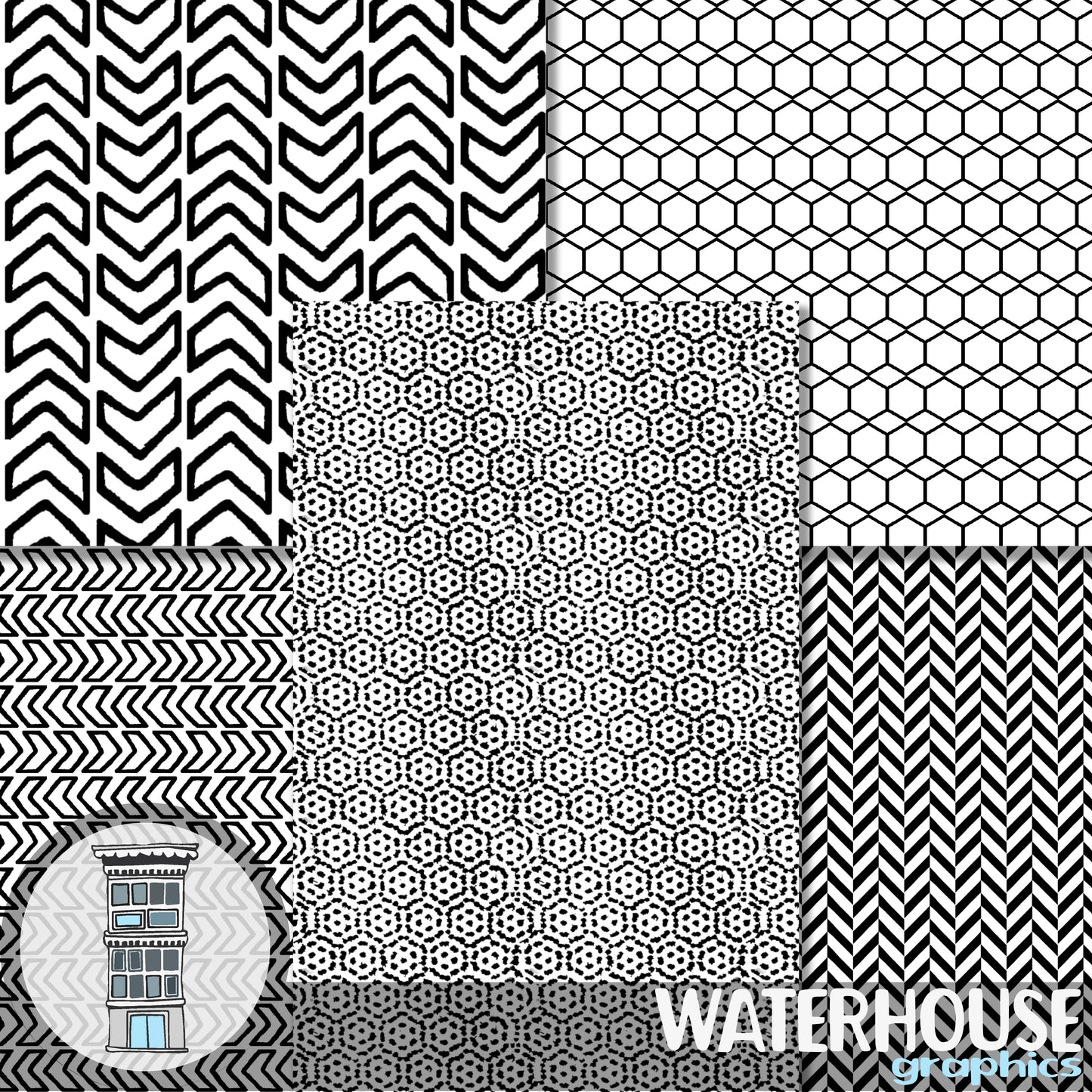 Black & White geometric Digital Paper Pack Hexagons Arrows Digital Scrapbook papers planner papers journal card background