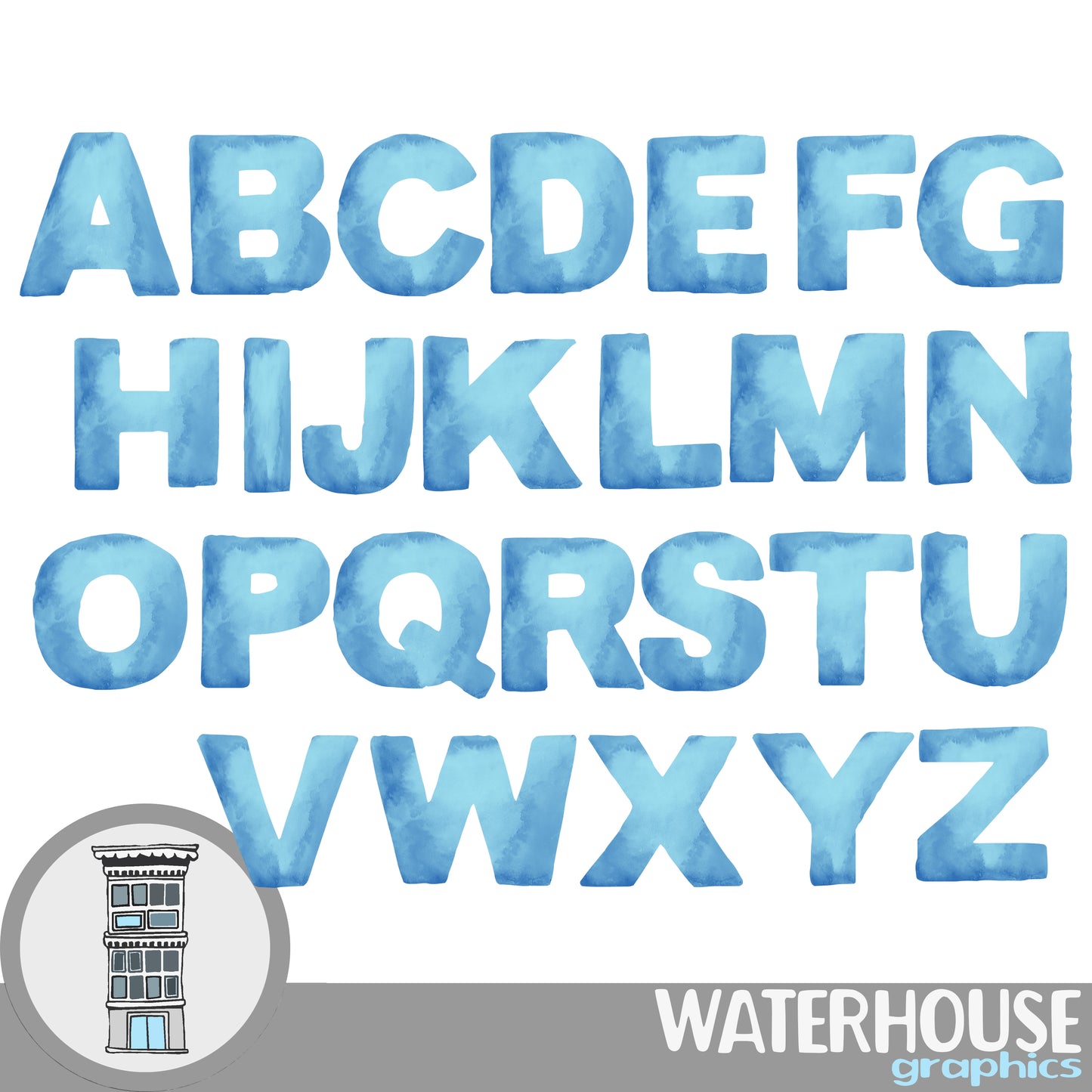 Blue Watercolor Letters Numbers Instant Digital Download BLUE watercolor set Digital Alphabet ABCs digital scrapbooking letters numbers