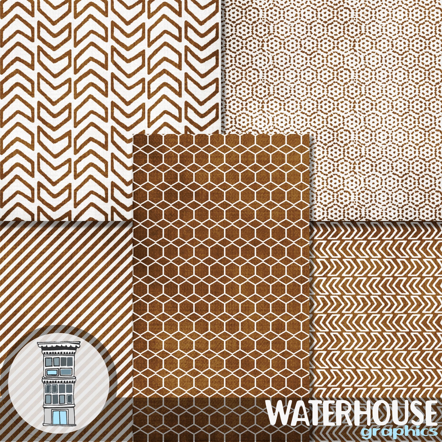 Brown geometric Digital Paper Pack Hexagons Arrows TAN Digital Scrapbook papers Distressed Neutral planner papers journal card backgrounds