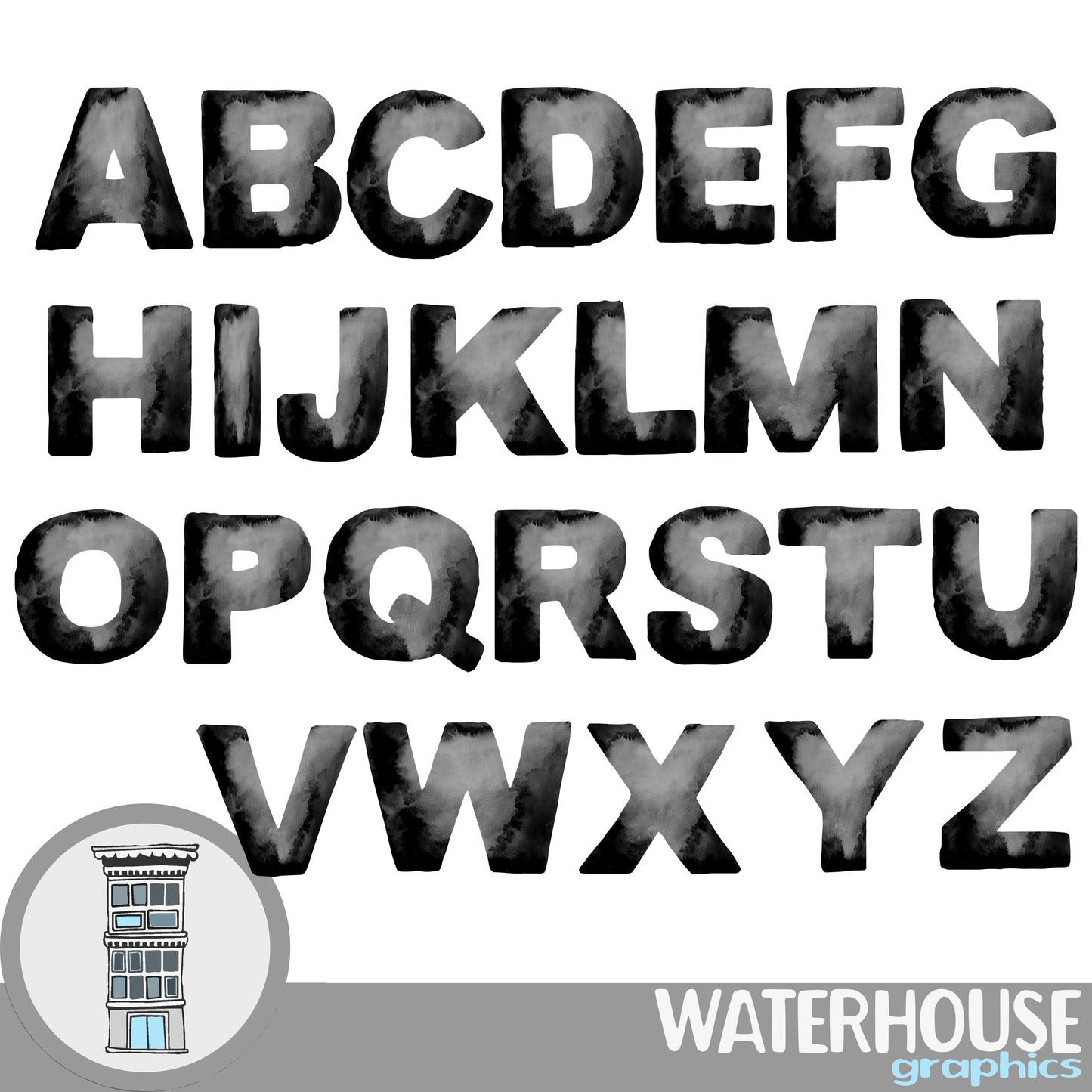 Black Watercolor Letters Numbers Instant Digital Download BLACK watercolor set Digital Alphabet ABCs digital scrapbooking letters numbers