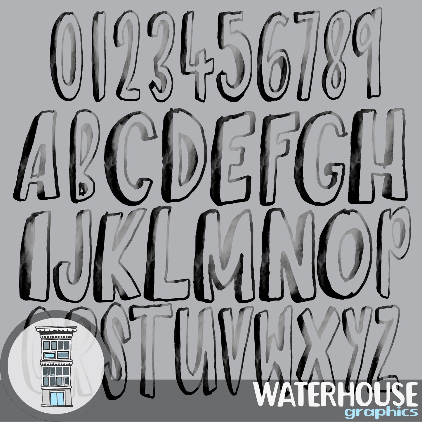 Black Watercolor Letters Numbers Instant Digital Download BLACK watercolor set Digital Alphabet ABCs digital scrapbooking letters numbers