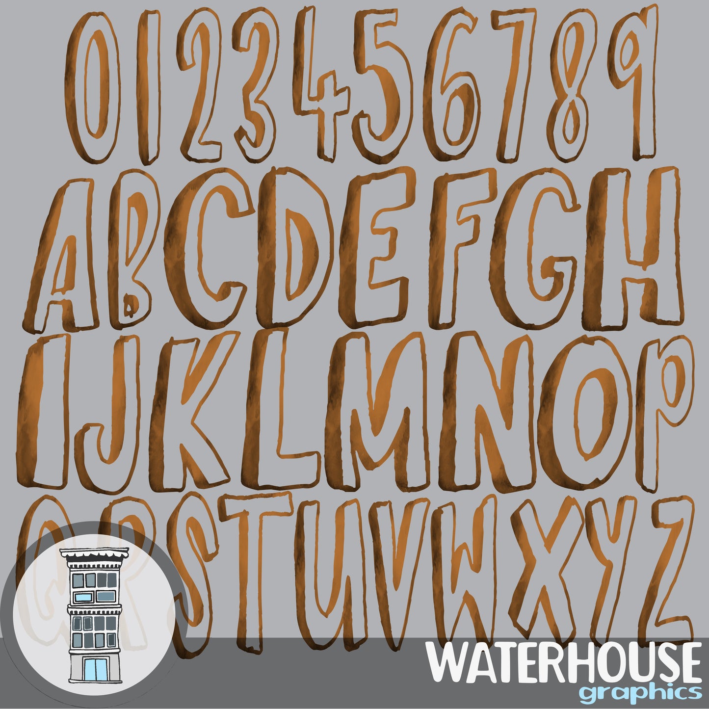 Brown Watercolor Letters Numbers Instant Digital Download BROWN watercolor set Digital Alphabet ABCs digital scrapbooking letters numbers