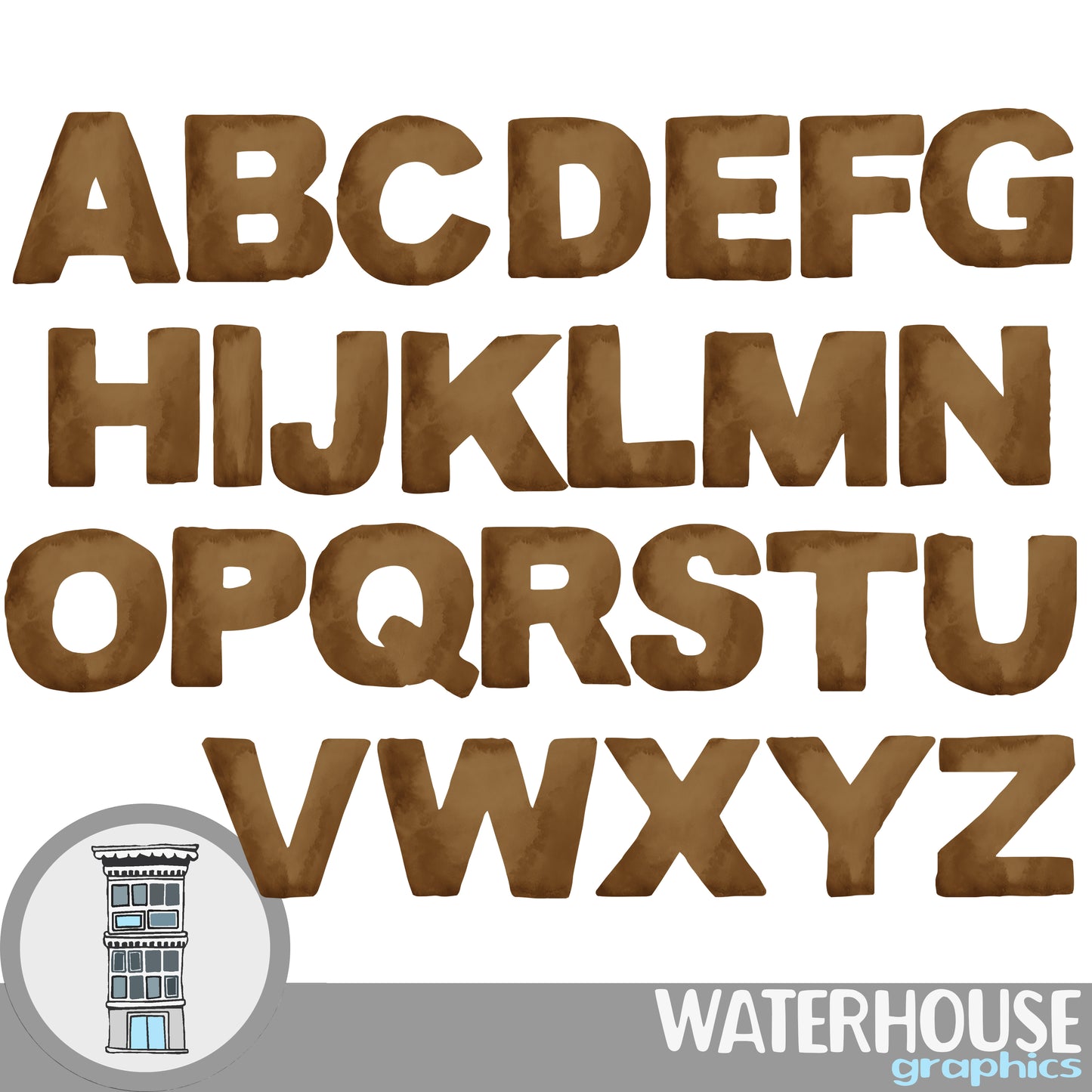 Brown Watercolor Letters Numbers Instant Digital Download BROWN watercolor set Digital Alphabet ABCs digital scrapbooking letters numbers