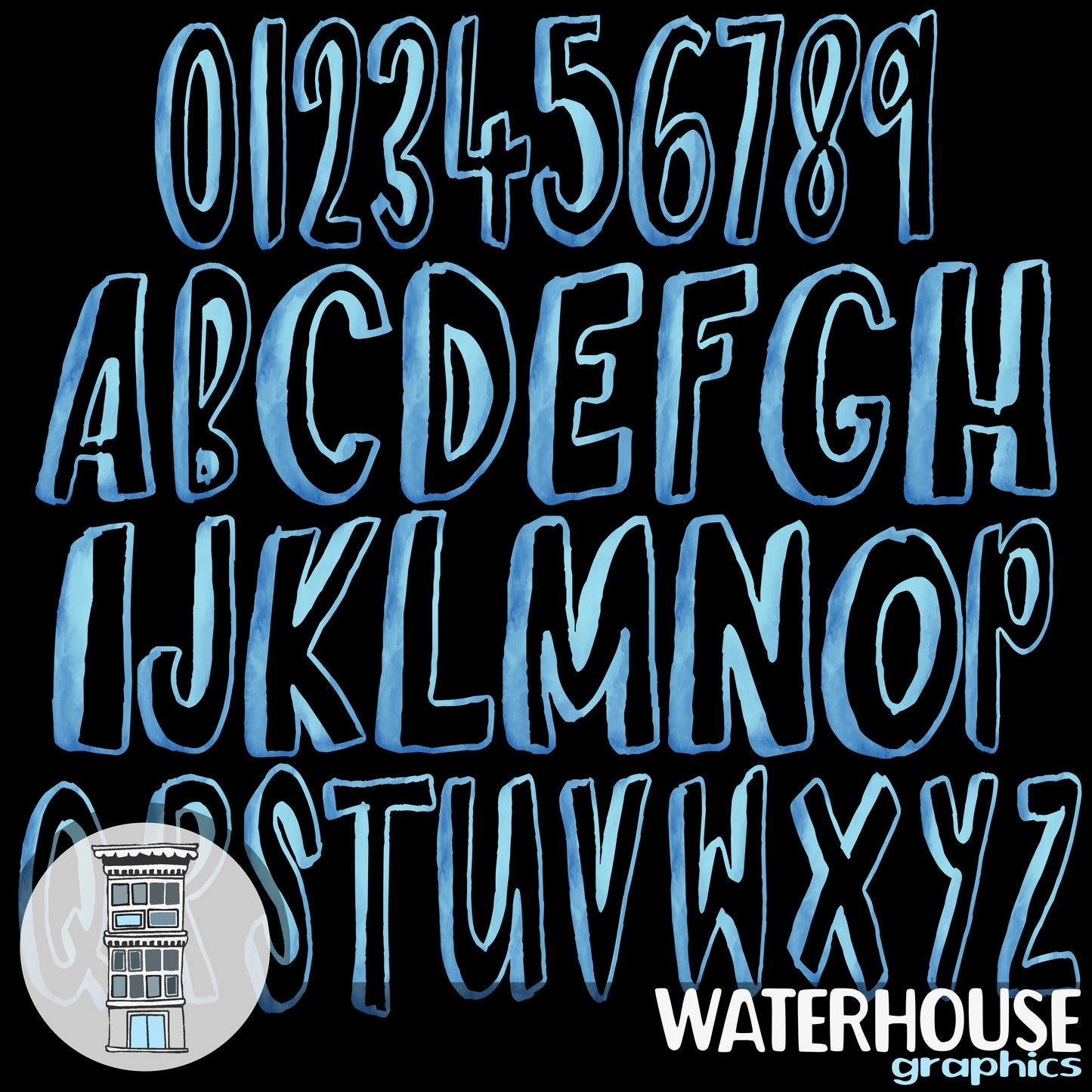 Blue Watercolor Letters Numbers Instant Digital Download baby BLUE watercolor set Digital Alphabet ABCs digital scrapbooking letters numbers