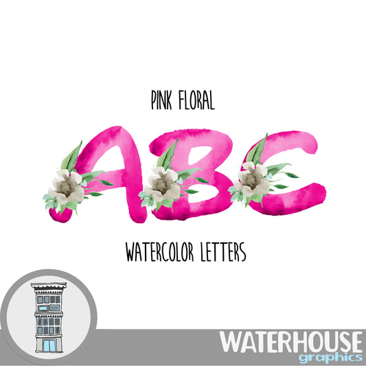 Bright PINK floral Watercolor Letters Instant Digital Download floral watercolor set Digital Alphabet ABCs journal cards Valentine's day