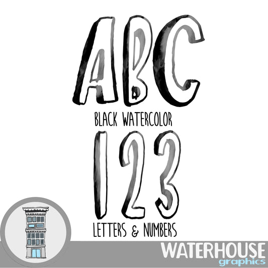 Black Watercolor Letters Numbers Instant Digital Download BLACK watercolor set Digital Alphabet ABCs digital scrapbooking letters numbers