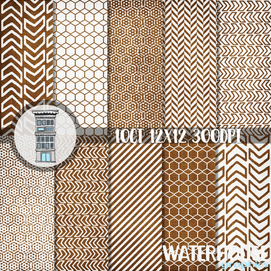 Brown geometric Digital Paper Pack Hexagons Arrows TAN Digital Scrapbook papers Distressed Neutral planner papers journal card backgrounds