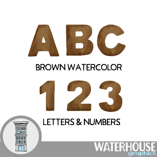 Brown Watercolor Letters Numbers Instant Digital Download BROWN watercolor set Digital Alphabet ABCs digital scrapbooking letters numbers